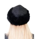 Кожена шапка с пух - черна