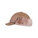 Шапка с козирка и каракул - светло кафява